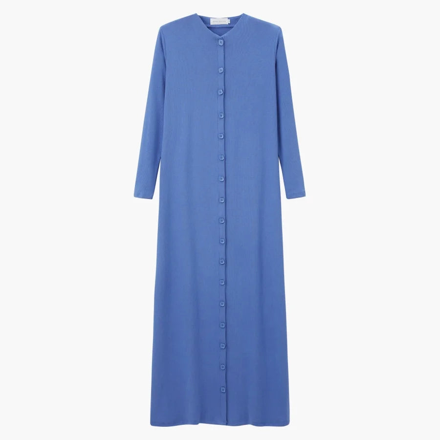 Ribbed V-Neck Button Maxi Dress