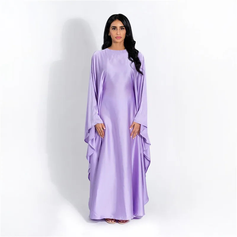 Elegant Satin Long Sleeve Maxi Dress for Women – Slim Round Neck