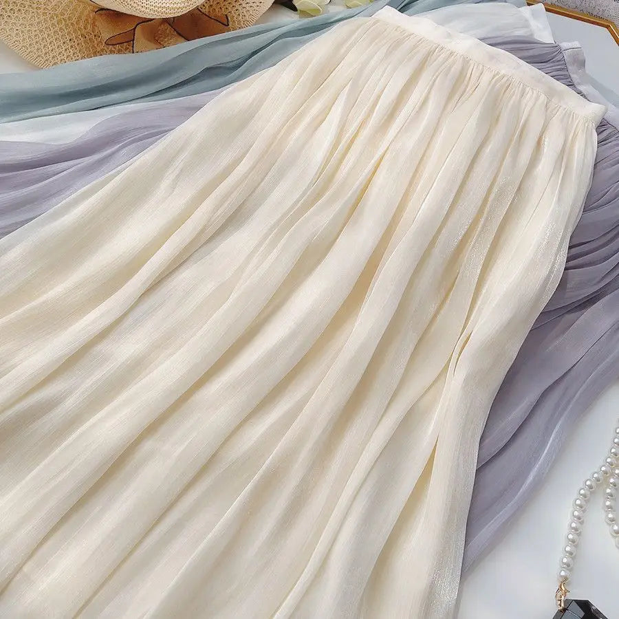 A-Line Skirt with Layered Mesh Ruffles