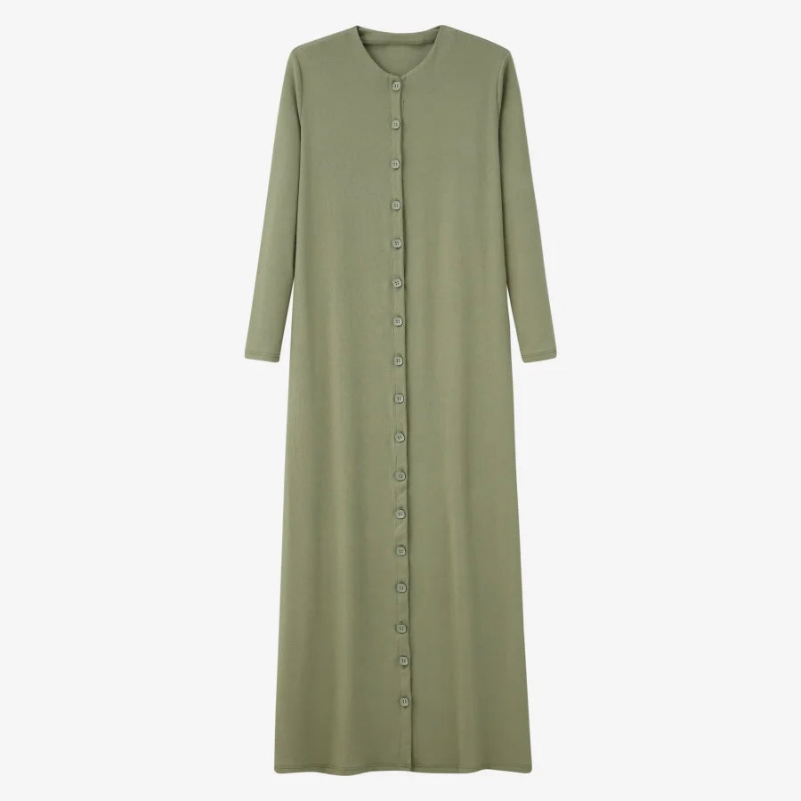 Ribbed V-Neck Button Maxi Dress