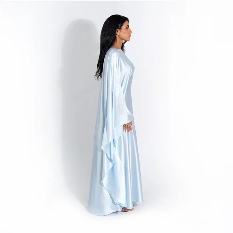 Elegant Satin Long Sleeve Maxi Dress for Women – Slim Round Neck