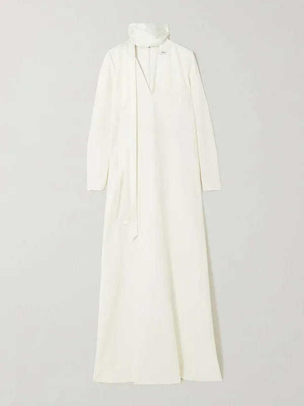 Solid Color Pockets Wrap Long Sleeves V-neck Shawl & Scarf Maxi Dress