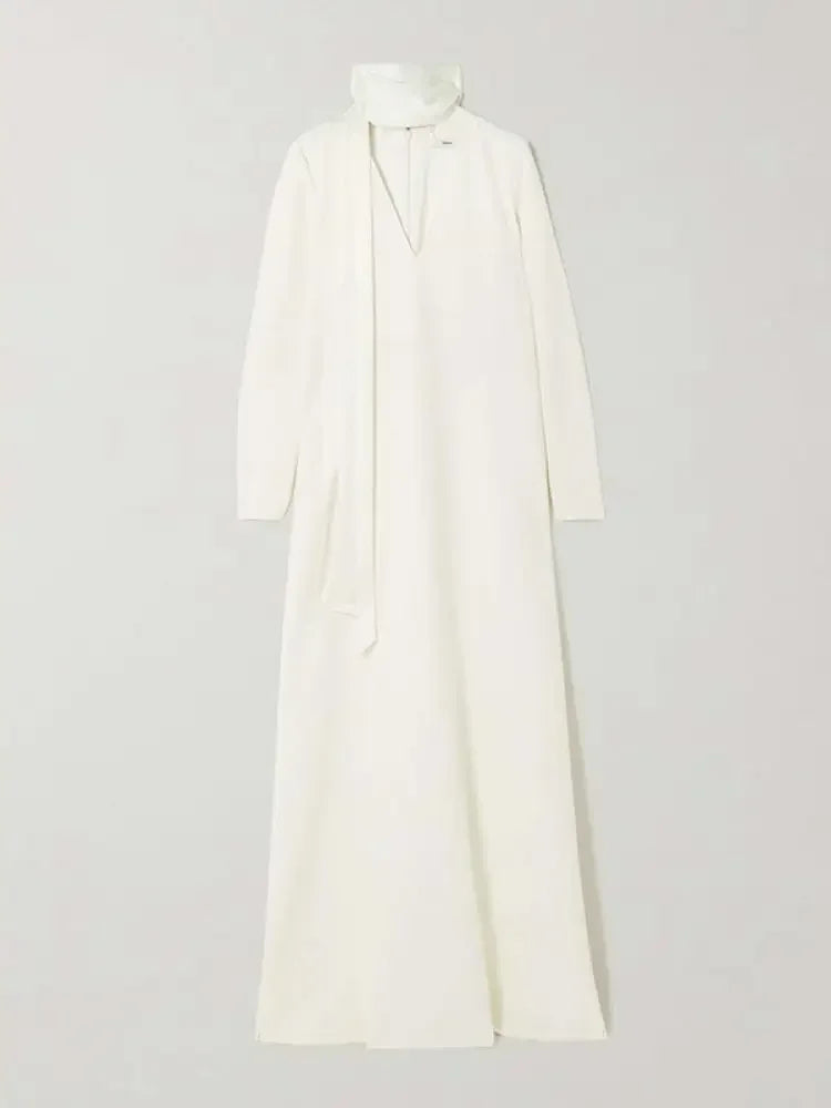 Solid Color Pockets Wrap Long Sleeves V-neck Shawl & Scarf Maxi Dress