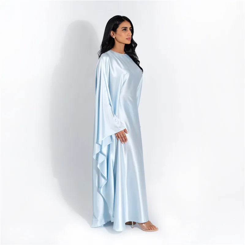 Elegant Satin Long Sleeve Maxi Dress for Women – Slim Round Neck