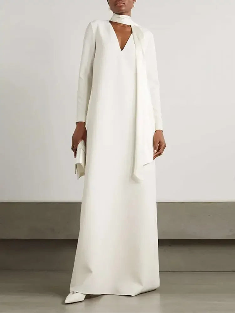 Solid Color Pockets Wrap Long Sleeves V-neck Shawl & Scarf Maxi Dress