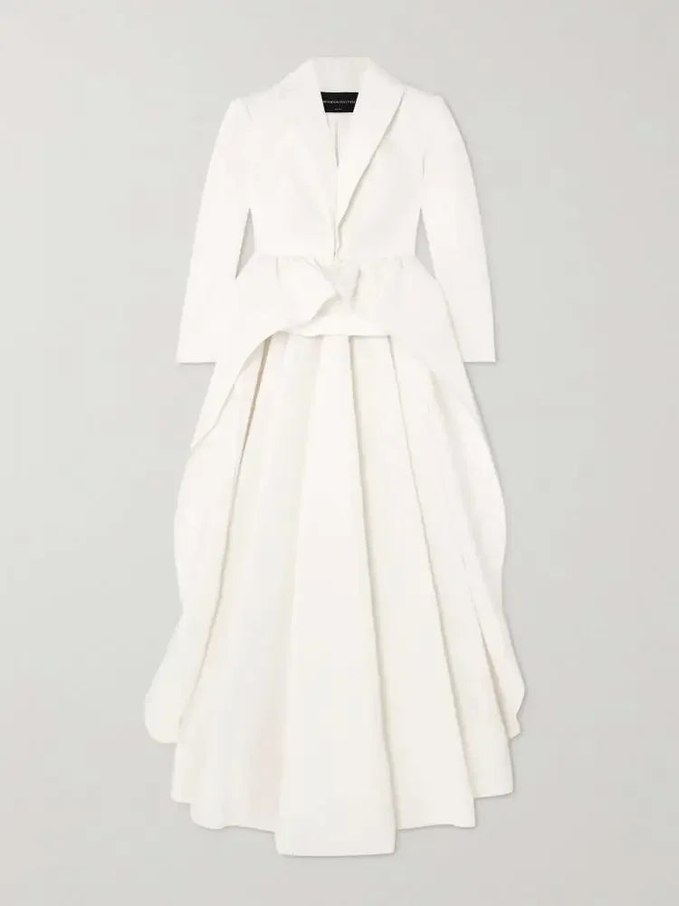 Extra-long Pleated Blazer Coat & High Waist Straight Pants Set – Two-Piece Outfit