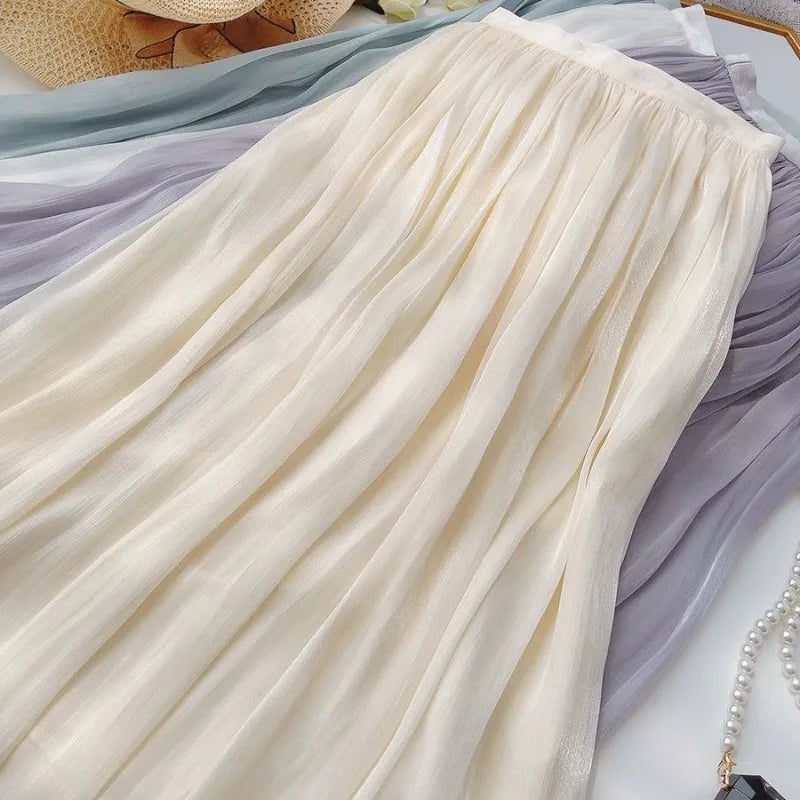 A-Line Skirt with Layered Mesh Ruffles