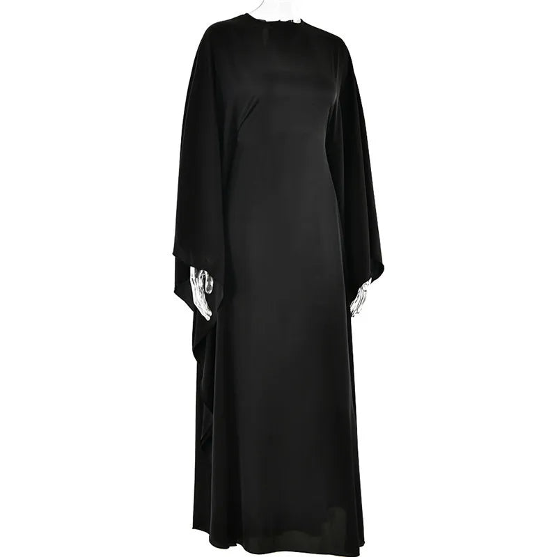 Elegant Satin Long Sleeve Maxi Dress for Women – Slim Round Neck