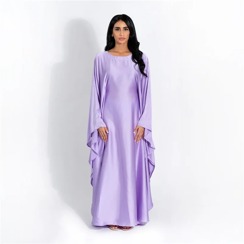 Elegant Satin Long Sleeve Maxi Dress for Women – Slim Round Neck