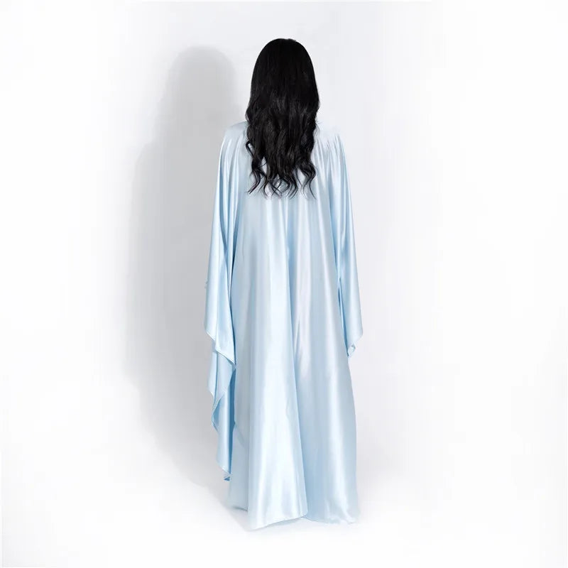 Elegant Satin Long Sleeve Maxi Dress for Women – Slim Round Neck