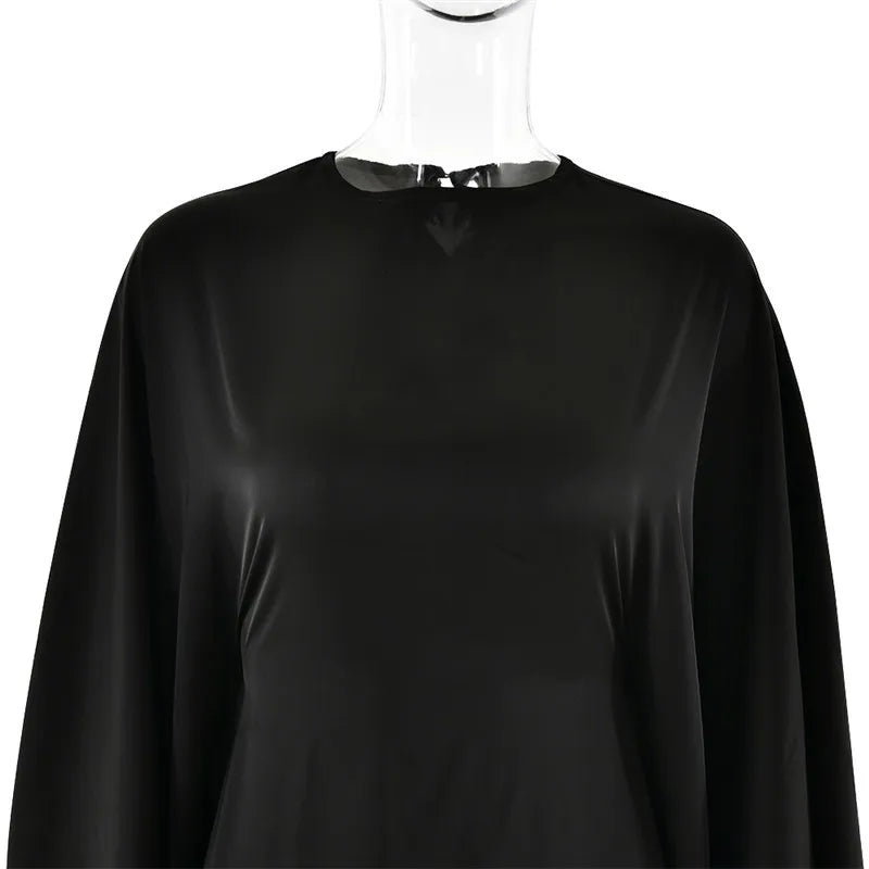 Elegant Satin Long Sleeve Maxi Dress for Women – Slim Round Neck