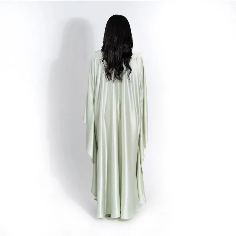 Elegant Satin Long Sleeve Maxi Dress for Women – Slim Round Neck