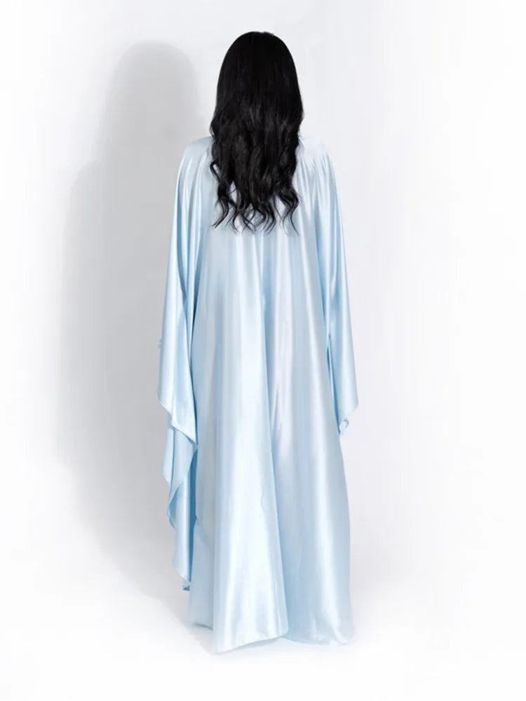 Elegant Satin Long Sleeve Maxi Dress for Women – Slim Round Neck