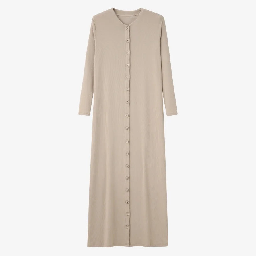 Ribbed V-Neck Button Maxi Dress