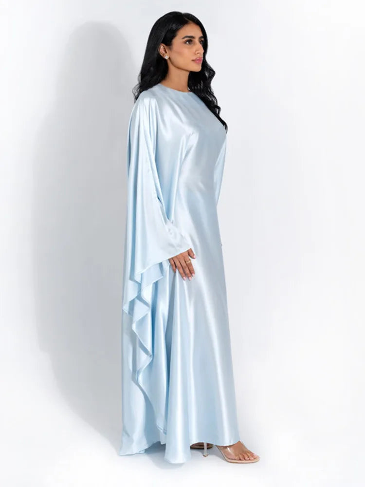 Elegant Satin Long Sleeve Maxi Dress for Women – Slim Round Neck