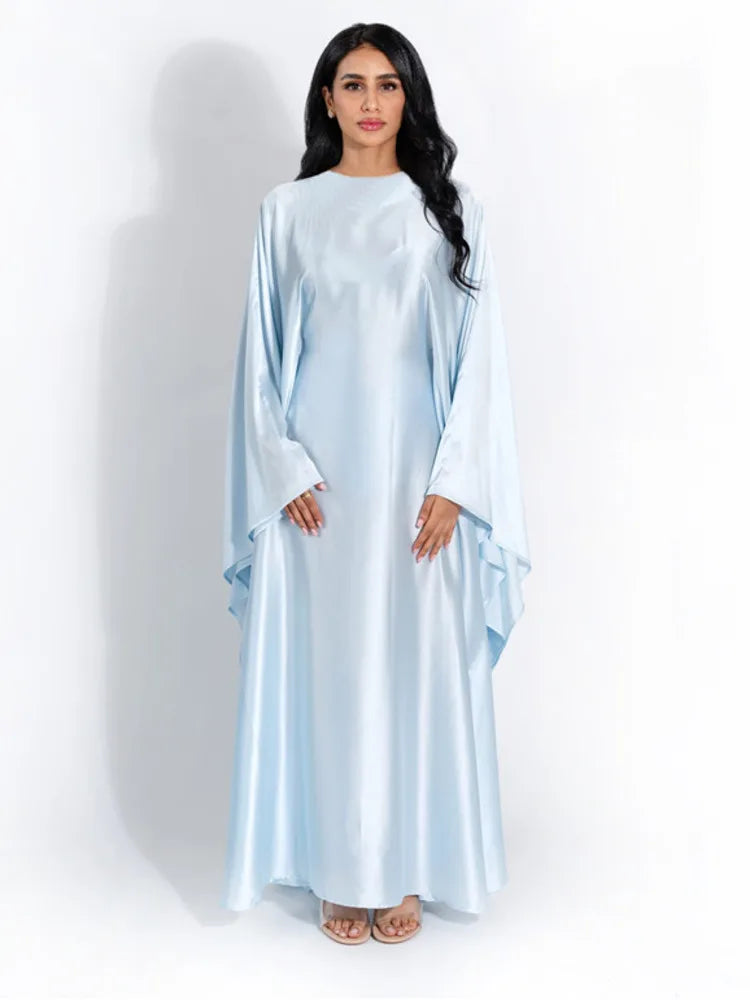 Elegant Satin Long Sleeve Maxi Dress for Women – Slim Round Neck