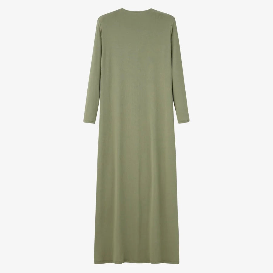Ribbed V-Neck Button Maxi Dress