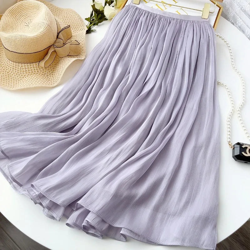 A-Line Skirt with Layered Mesh Ruffles