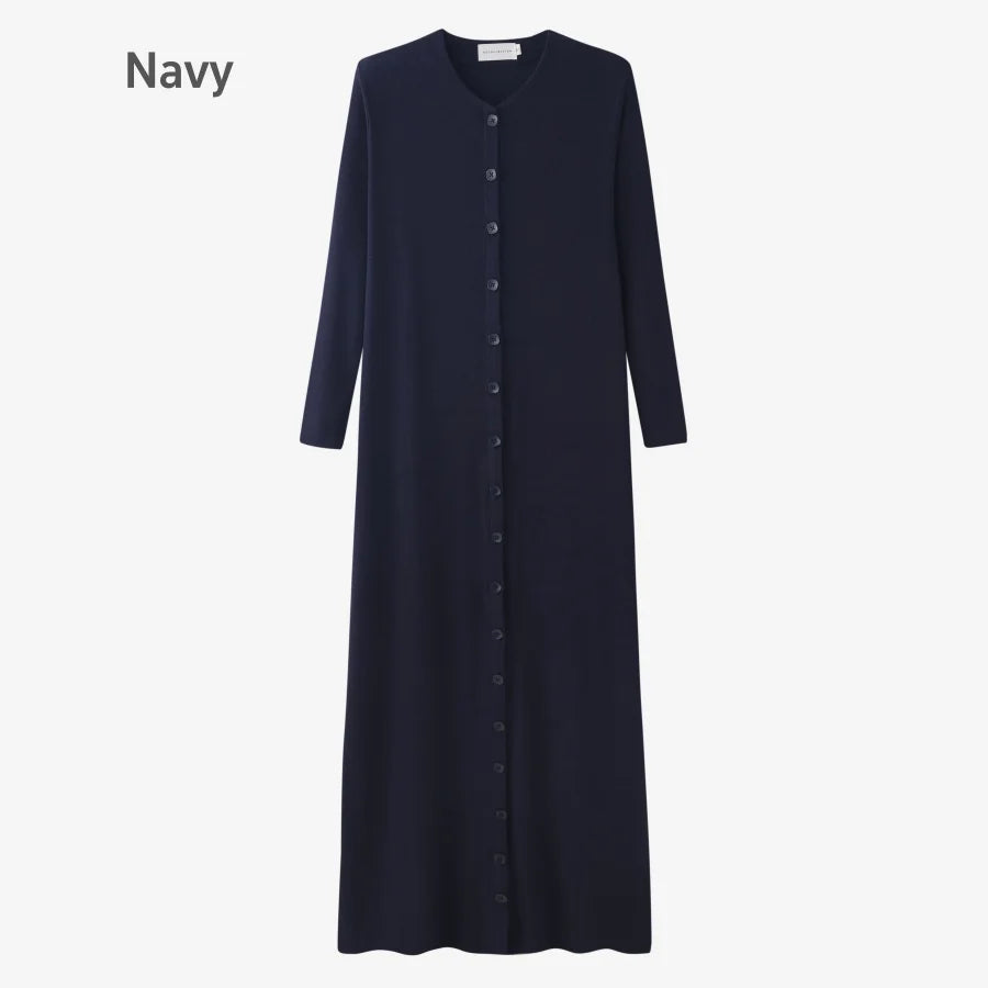 Ribbed V-Neck Button Maxi Dress