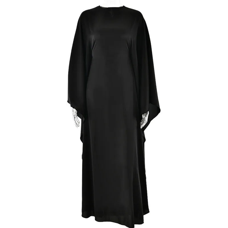 Elegant Satin Long Sleeve Maxi Dress for Women – Slim Round Neck