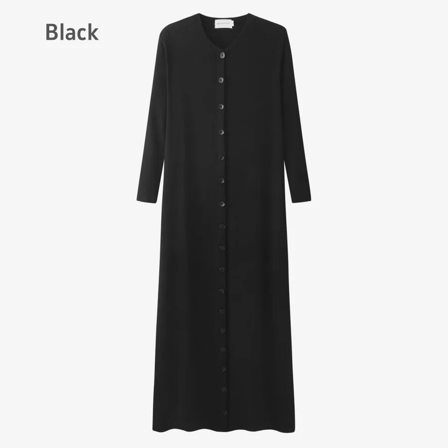 Ribbed V-Neck Button Maxi Dress