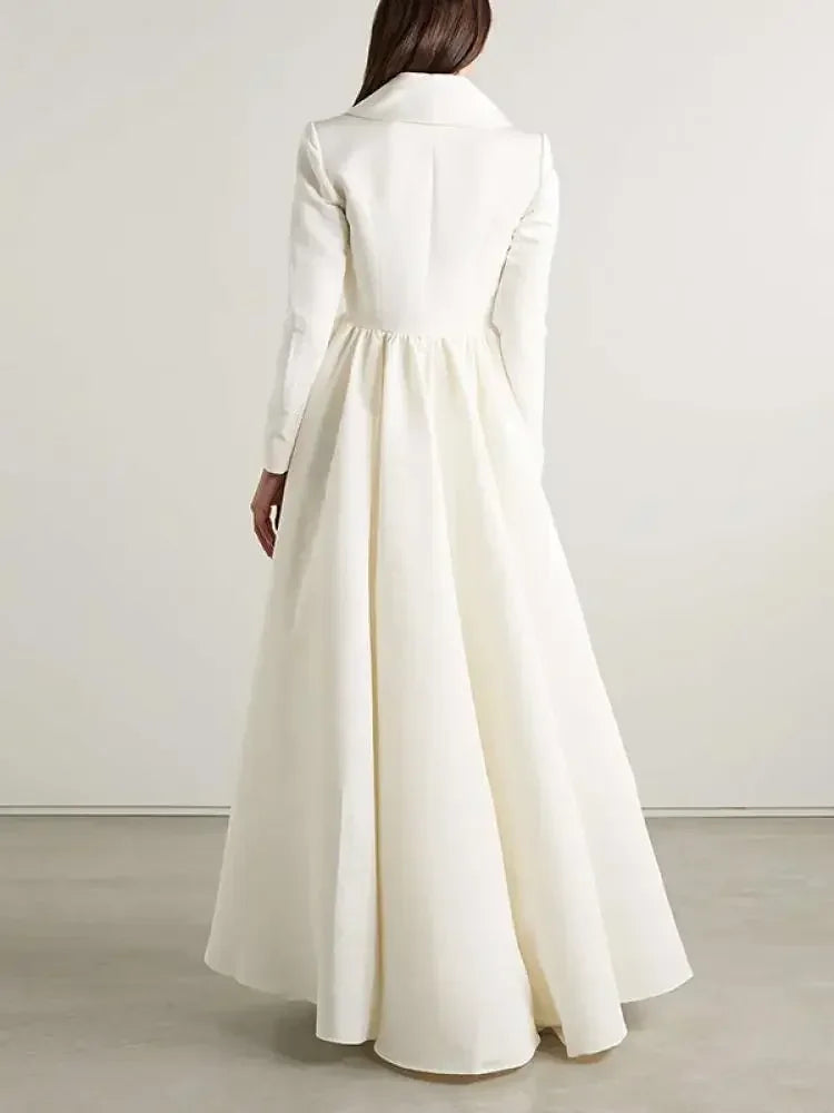 Extra-long Pleated Blazer Coat & High Waist Straight Pants Set – Two-Piece Outfit