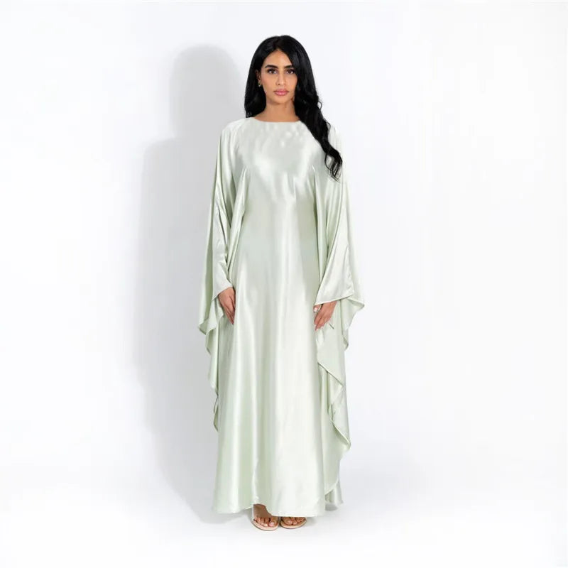 Elegant Satin Long Sleeve Maxi Dress for Women – Slim Round Neck