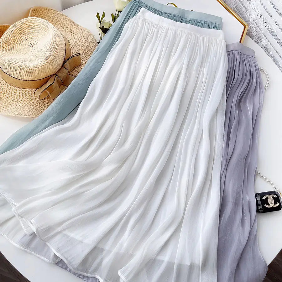 A-Line Skirt with Layered Mesh Ruffles
