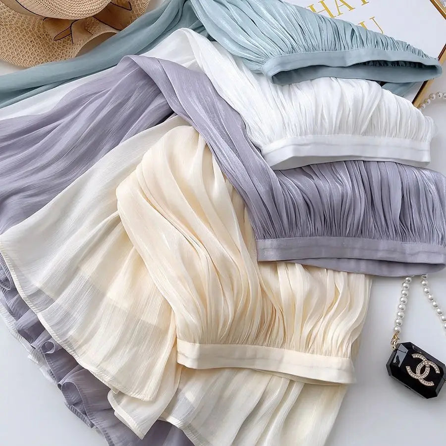 A-Line Skirt with Layered Mesh Ruffles