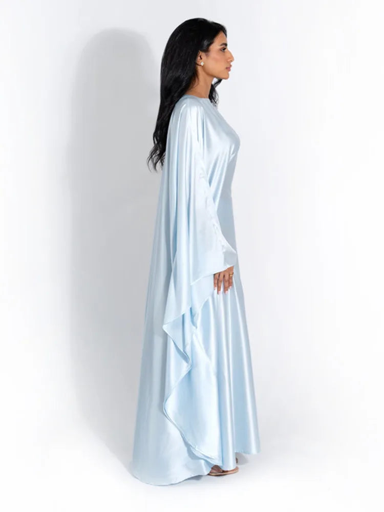 Elegant Satin Long Sleeve Maxi Dress for Women – Slim Round Neck