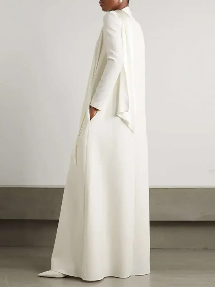 Solid Color Pockets Wrap Long Sleeves V-neck Shawl & Scarf Maxi Dress