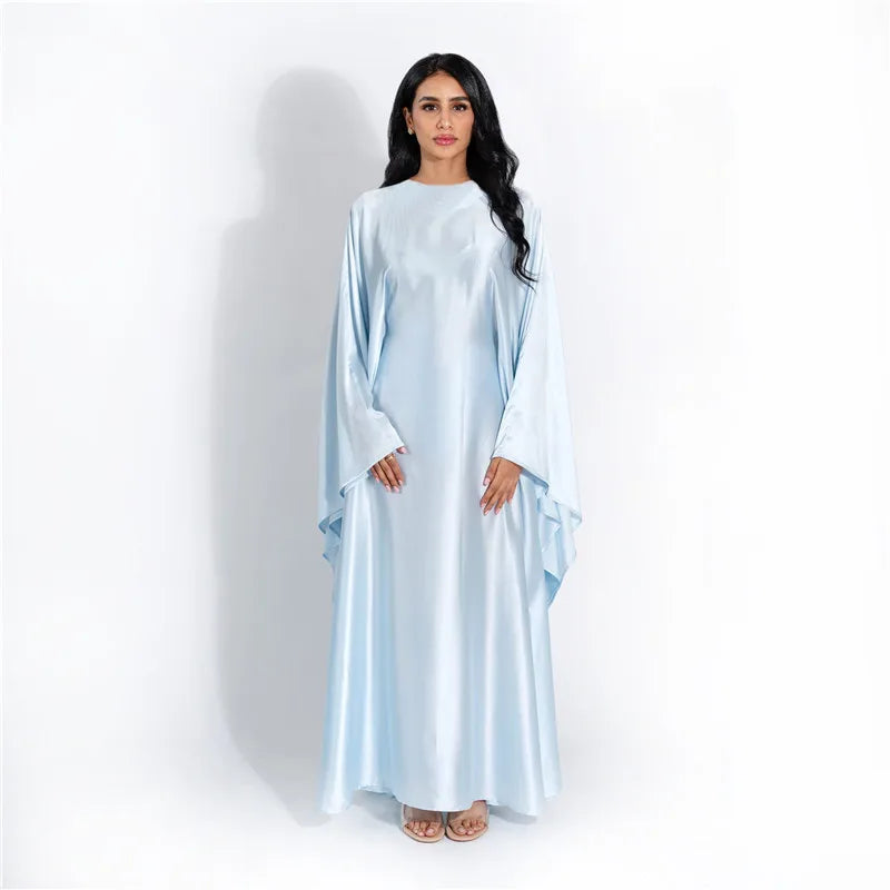 Elegant Satin Long Sleeve Maxi Dress for Women – Slim Round Neck