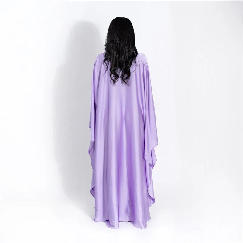 Elegant Satin Long Sleeve Maxi Dress for Women – Slim Round Neck