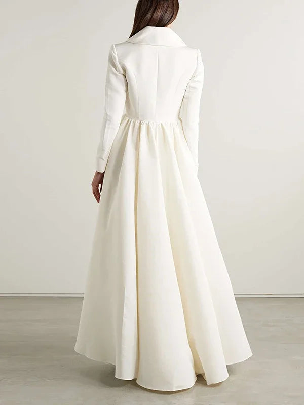 Extra-long Pleated Blazer Coat & High Waist Straight Pants Set – Two-Piece Outfit
