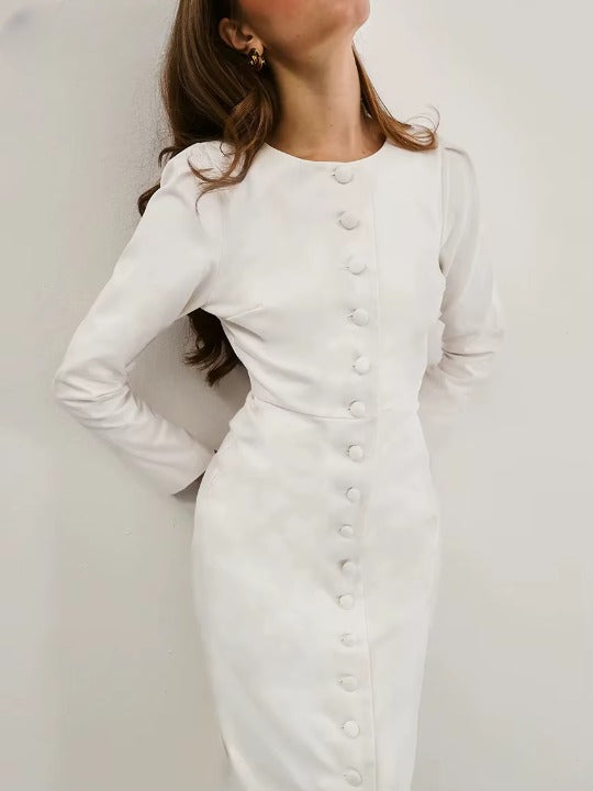 Loose White Bodycon Long Sleeve Ankle-Length Dress
