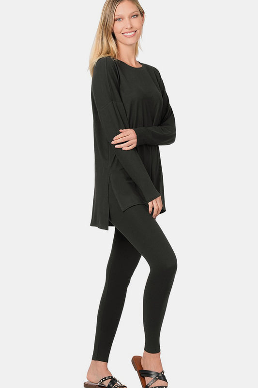 Zenana Full Size Top and Leggings Lounge Set