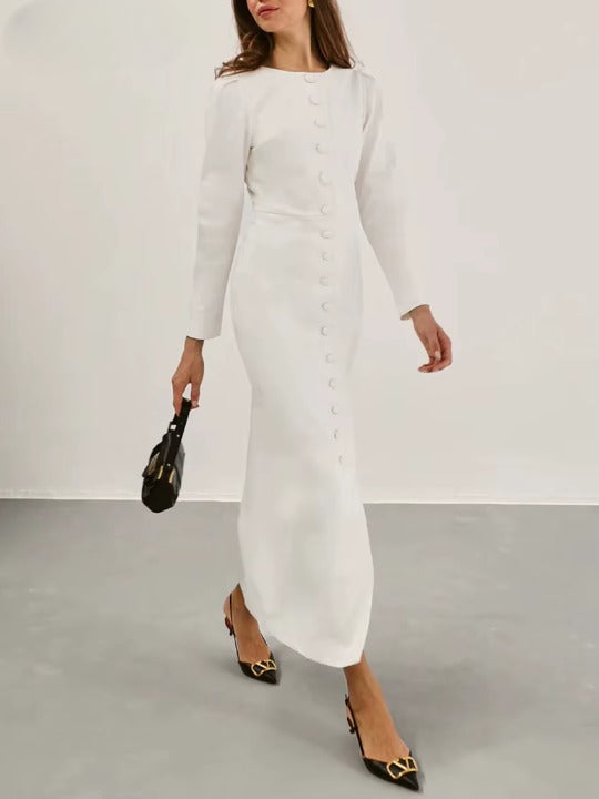 Loose White Bodycon Long Sleeve Ankle-Length Dress