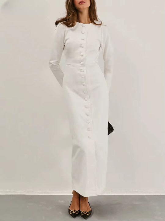 Loose White Bodycon Long Sleeve Ankle-Length Dress