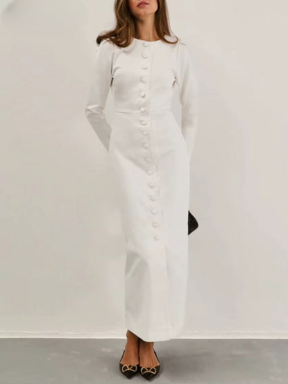 Loose White Bodycon Long Sleeve Ankle-Length Dress
