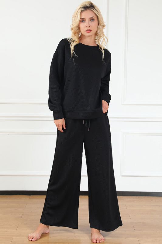Full Size Long Sleeve Top and Drawstring Pants Set