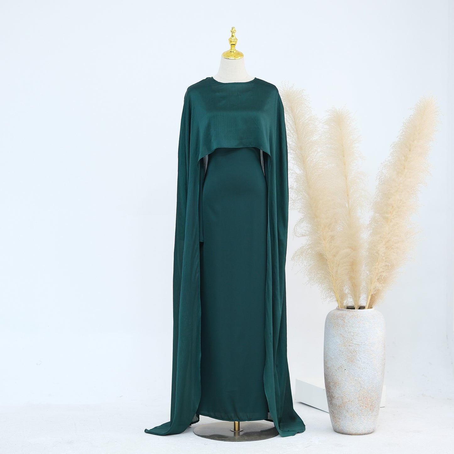 2-Piece Long Robe Abaya Set with Cape