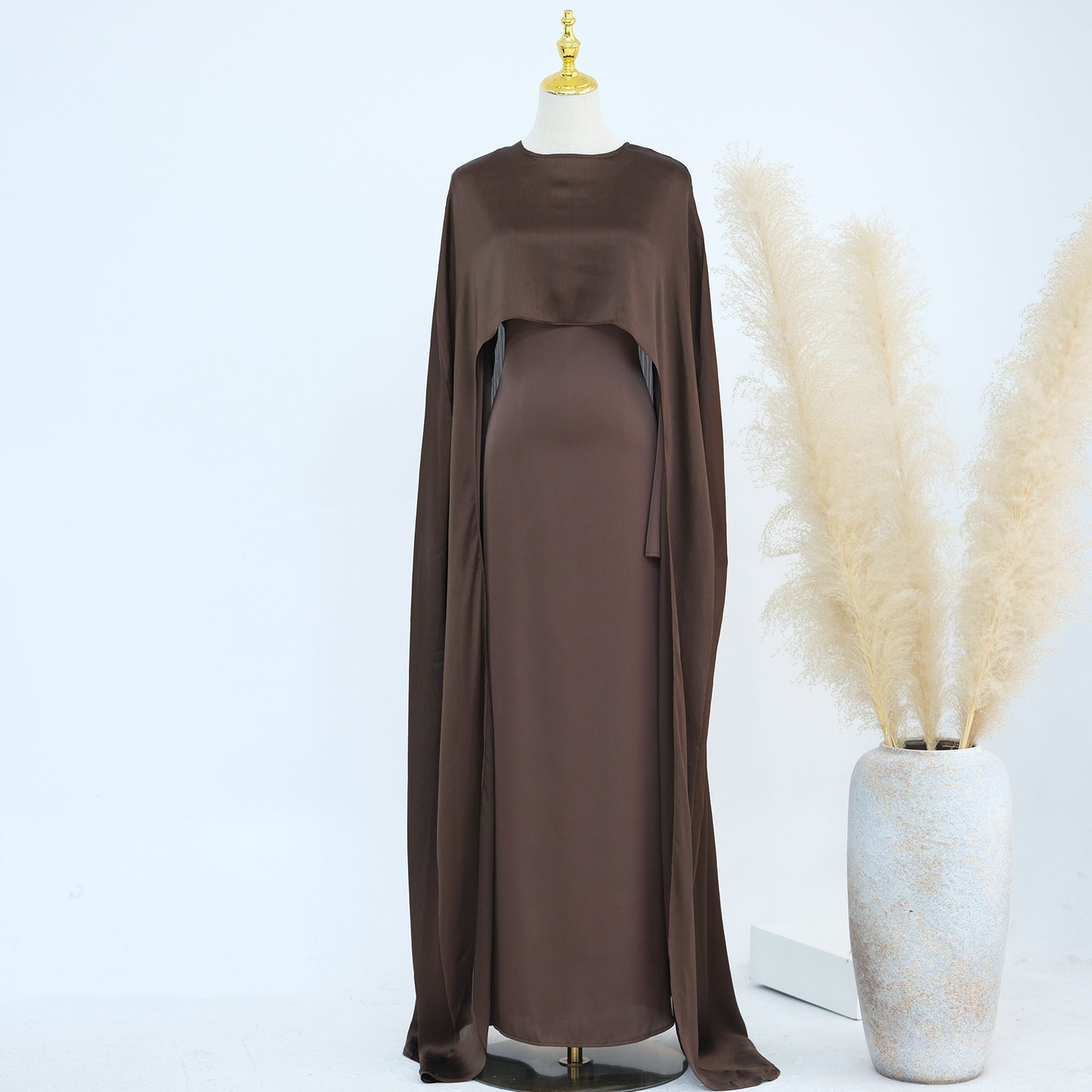 2-Piece Long Robe Abaya Set with Cape
