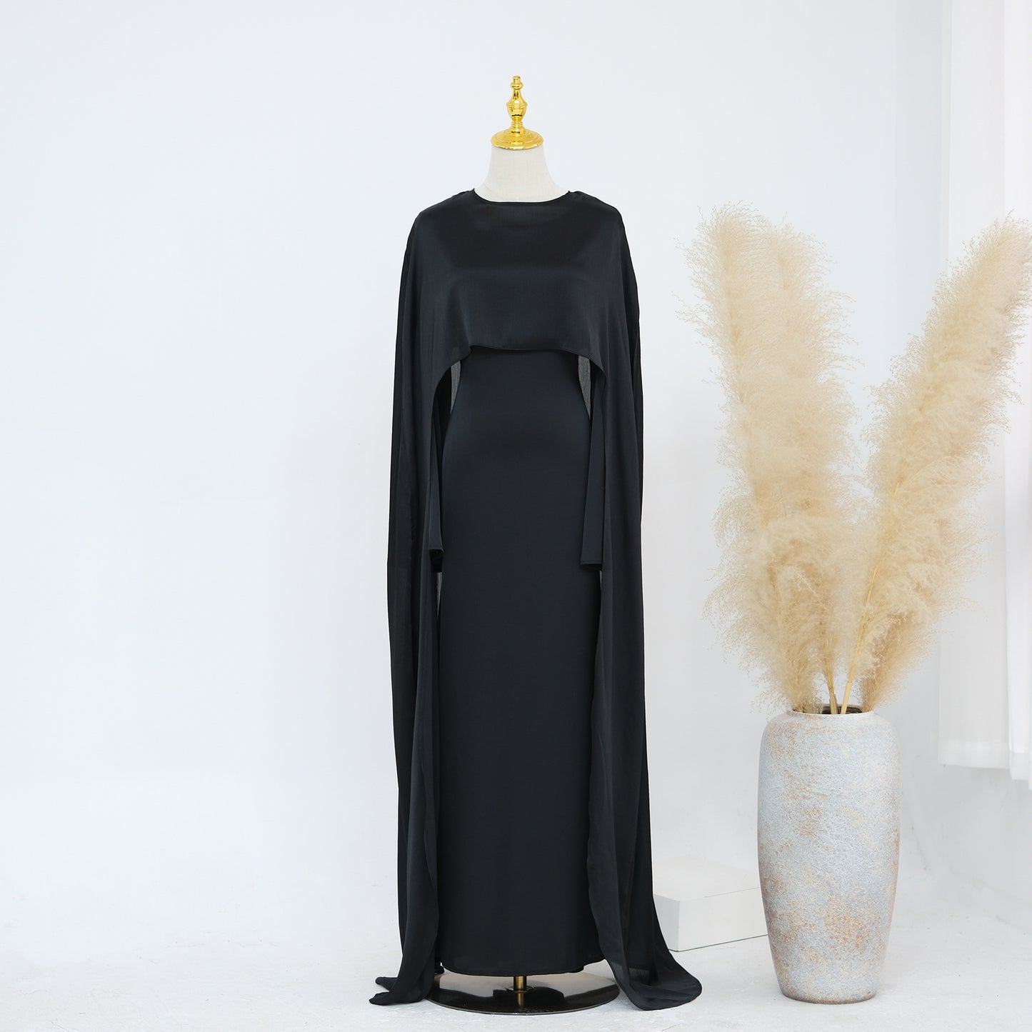 2-Piece Long Robe Abaya Set with Cape
