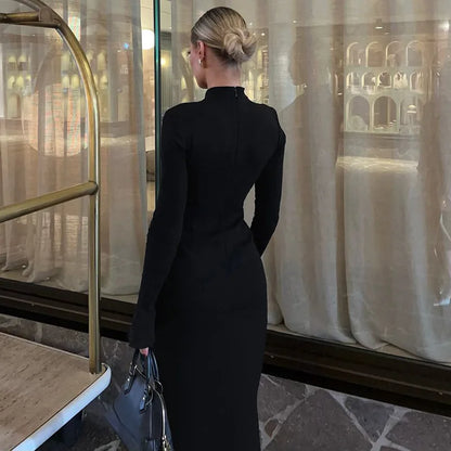 Maxi Dress High Waist Pocket Solid Long Dress