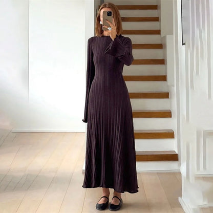 Loose Maxi Dress for Women – Lace-Up High Waist Ribbed Long Sleeve Knit Bandage Dress