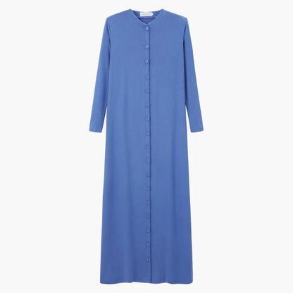 Ribbed V-Neck Button Maxi Dress