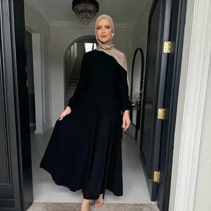 Slim Long Dress – Solid Color Casual Abaya