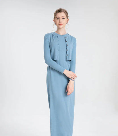 Casual Knit Cardigan Maxi Dress