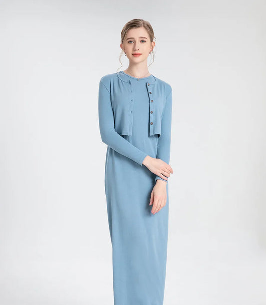 Casual Knit Cardigan Maxi Dress