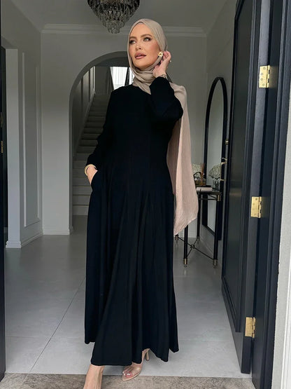 Slim Long Dress – Solid Color Casual Abaya